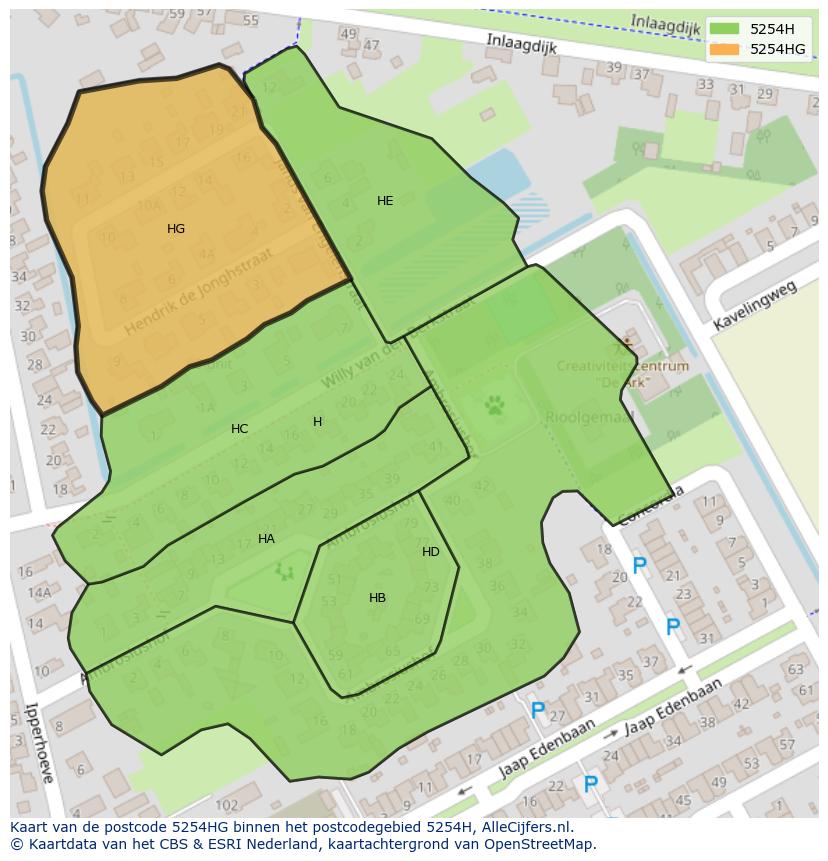 Afbeelding van het postcodegebied 5254 HG op de kaart.