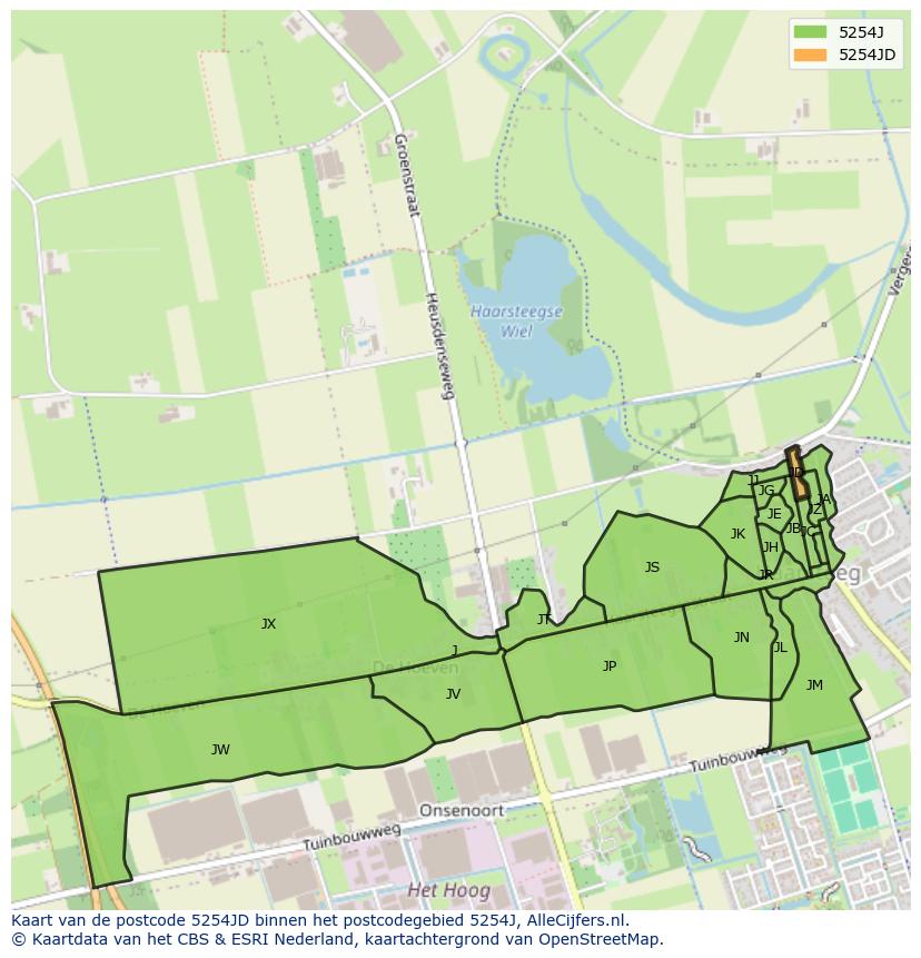 Afbeelding van het postcodegebied 5254 JD op de kaart.