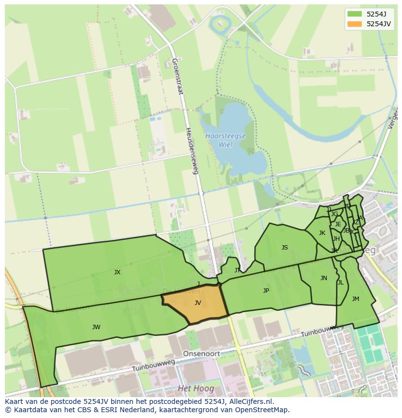 Afbeelding van het postcodegebied 5254 JV op de kaart.