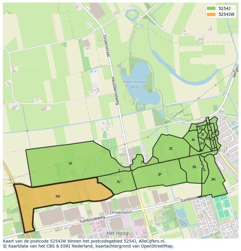 Afbeelding van het postcodegebied 5254 JW op de kaart.