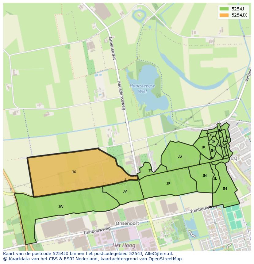Afbeelding van het postcodegebied 5254 JX op de kaart.