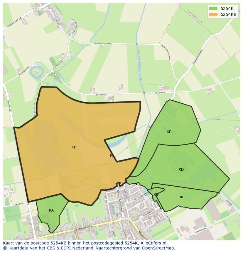 Afbeelding van het postcodegebied 5254 KB op de kaart.