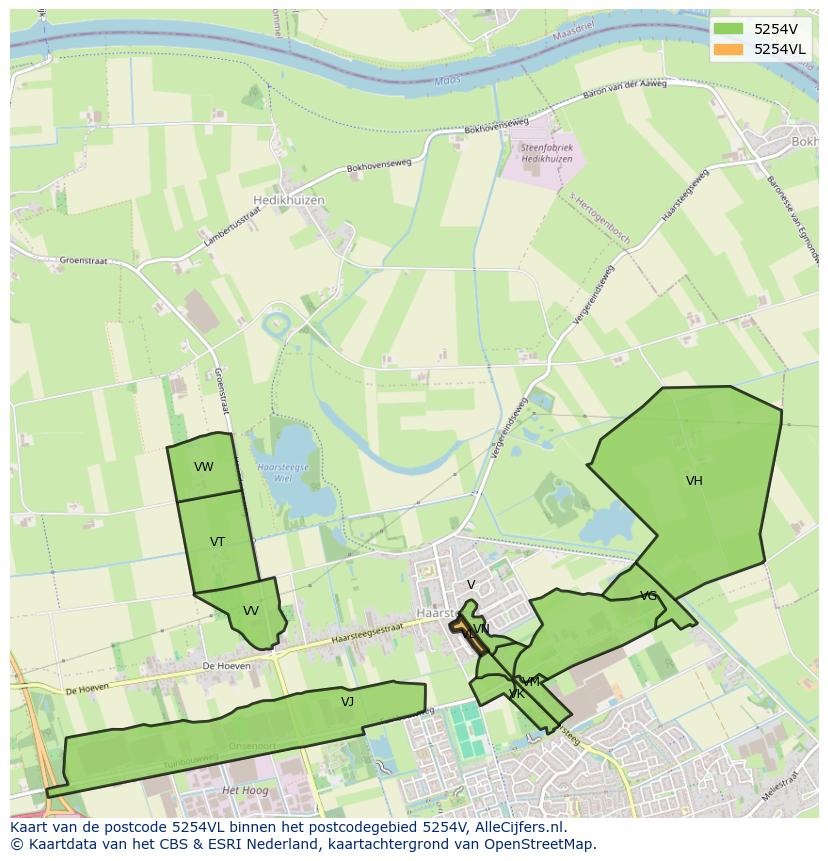 Afbeelding van het postcodegebied 5254 VL op de kaart.