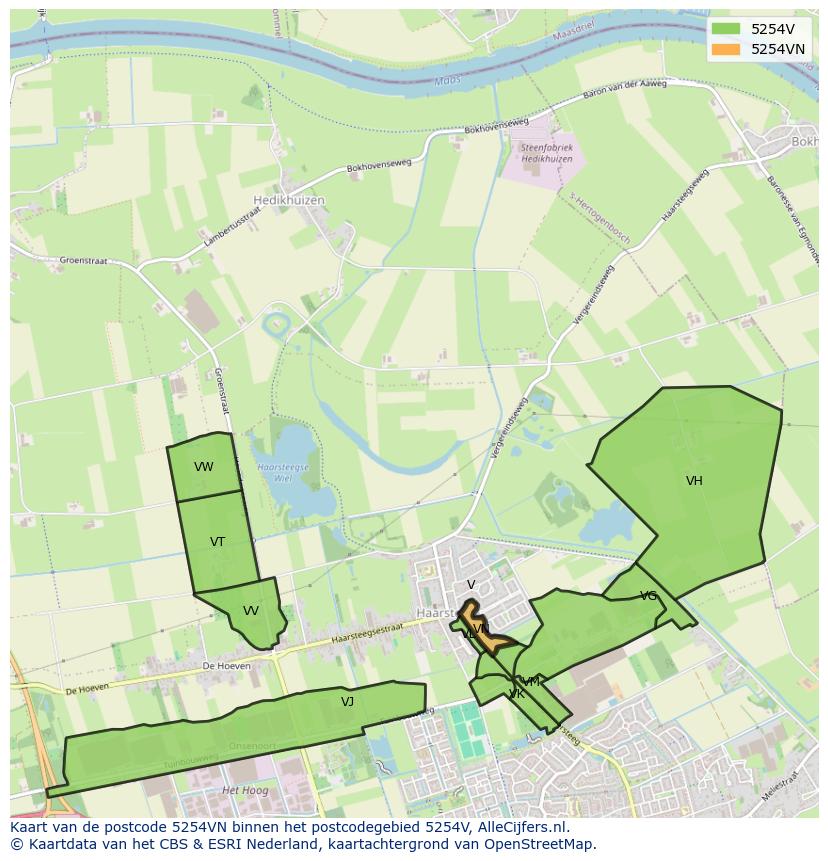 Afbeelding van het postcodegebied 5254 VN op de kaart.