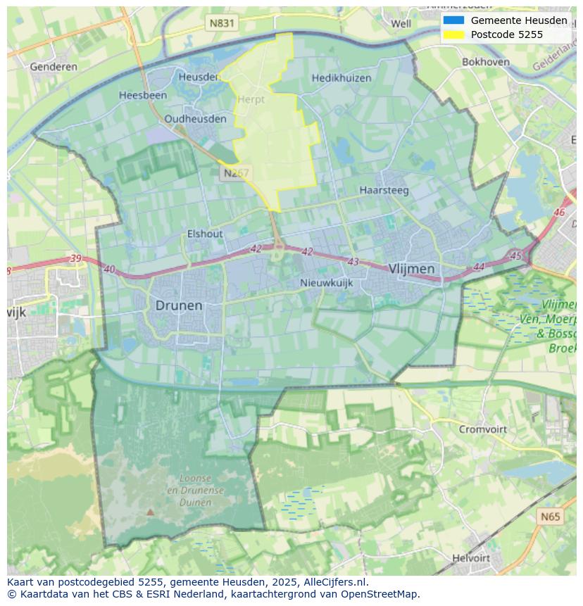 Afbeelding van het postcodegebied 5255 op de kaart.