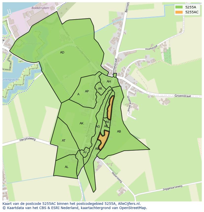 Afbeelding van het postcodegebied 5255 AC op de kaart.
