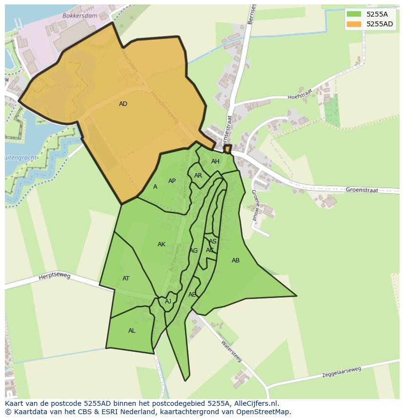 Afbeelding van het postcodegebied 5255 AD op de kaart.