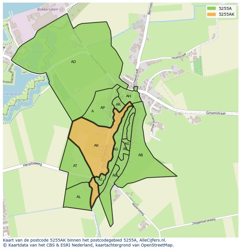 Afbeelding van het postcodegebied 5255 AK op de kaart.
