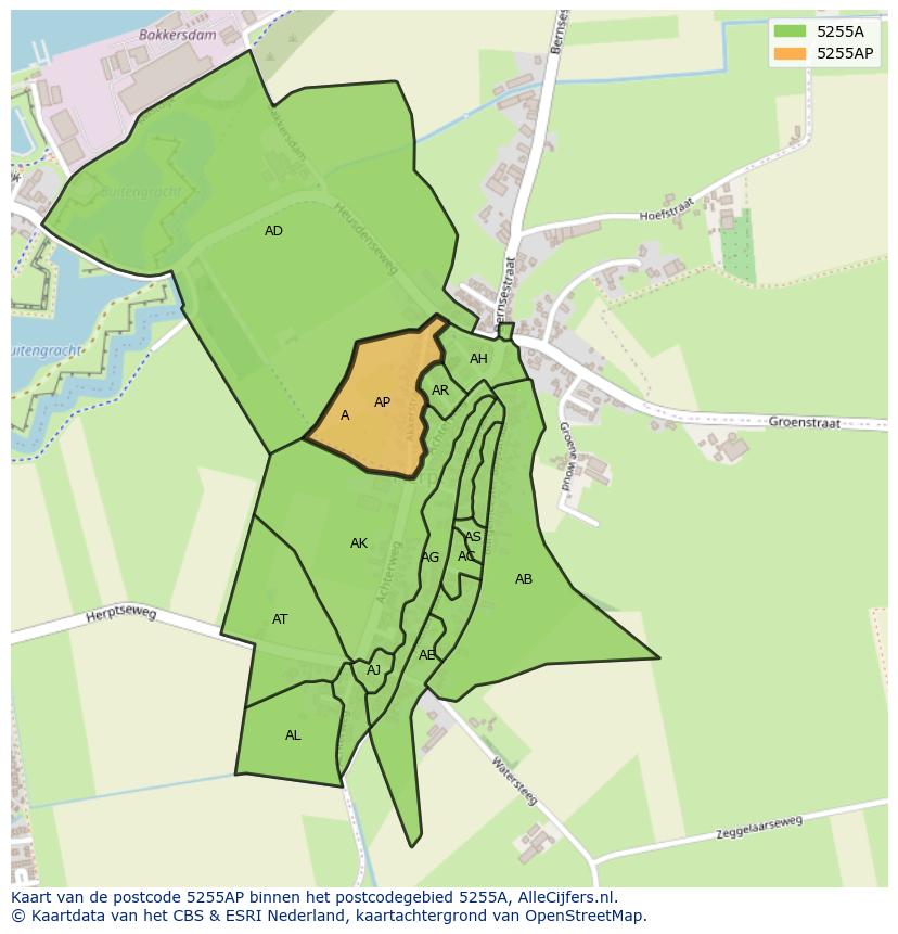 Afbeelding van het postcodegebied 5255 AP op de kaart.