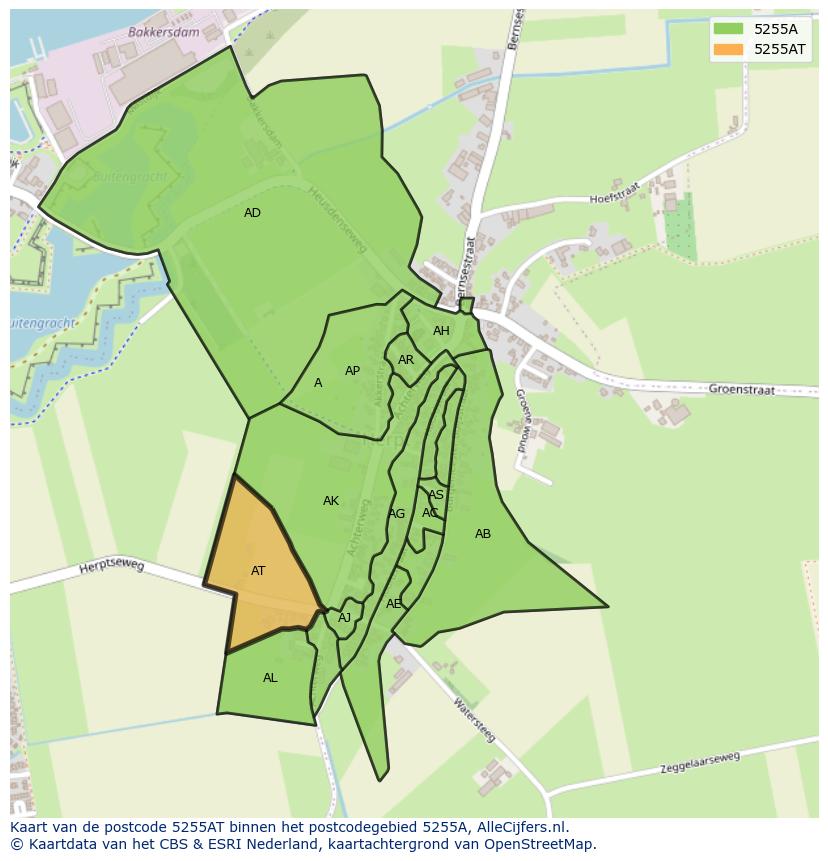 Afbeelding van het postcodegebied 5255 AT op de kaart.