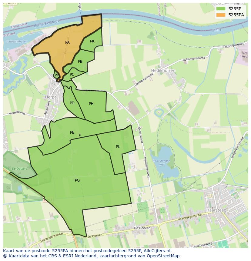 Afbeelding van het postcodegebied 5255 PA op de kaart.