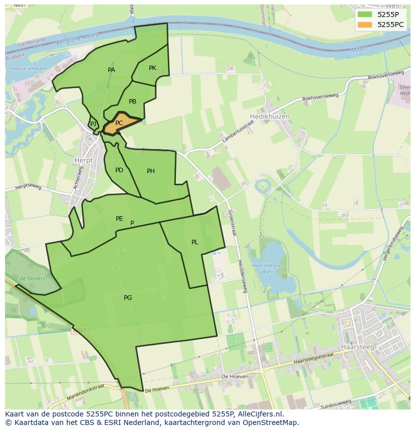 Afbeelding van het postcodegebied 5255 PC op de kaart.