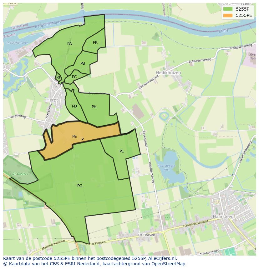 Afbeelding van het postcodegebied 5255 PE op de kaart.