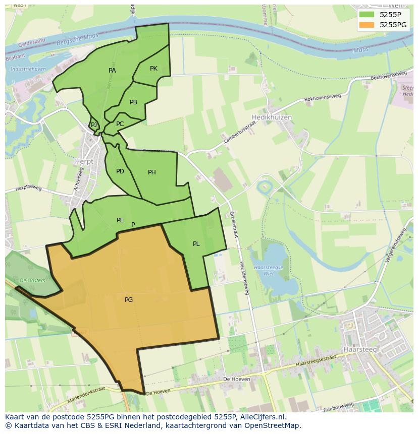 Afbeelding van het postcodegebied 5255 PG op de kaart.