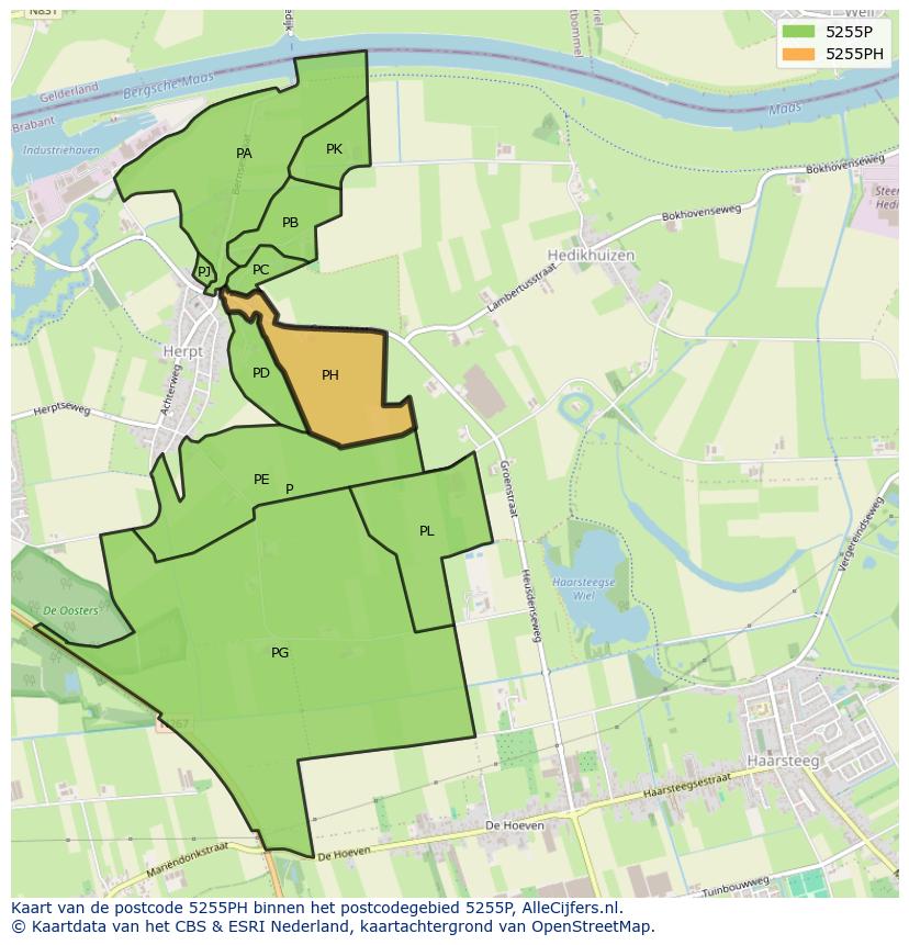 Afbeelding van het postcodegebied 5255 PH op de kaart.