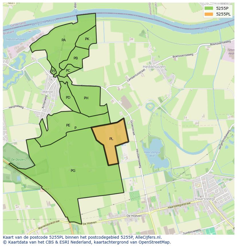 Afbeelding van het postcodegebied 5255 PL op de kaart.