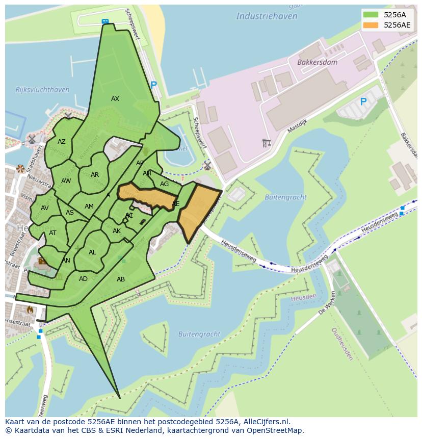 Afbeelding van het postcodegebied 5256 AE op de kaart.