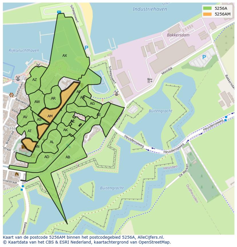 Afbeelding van het postcodegebied 5256 AM op de kaart.