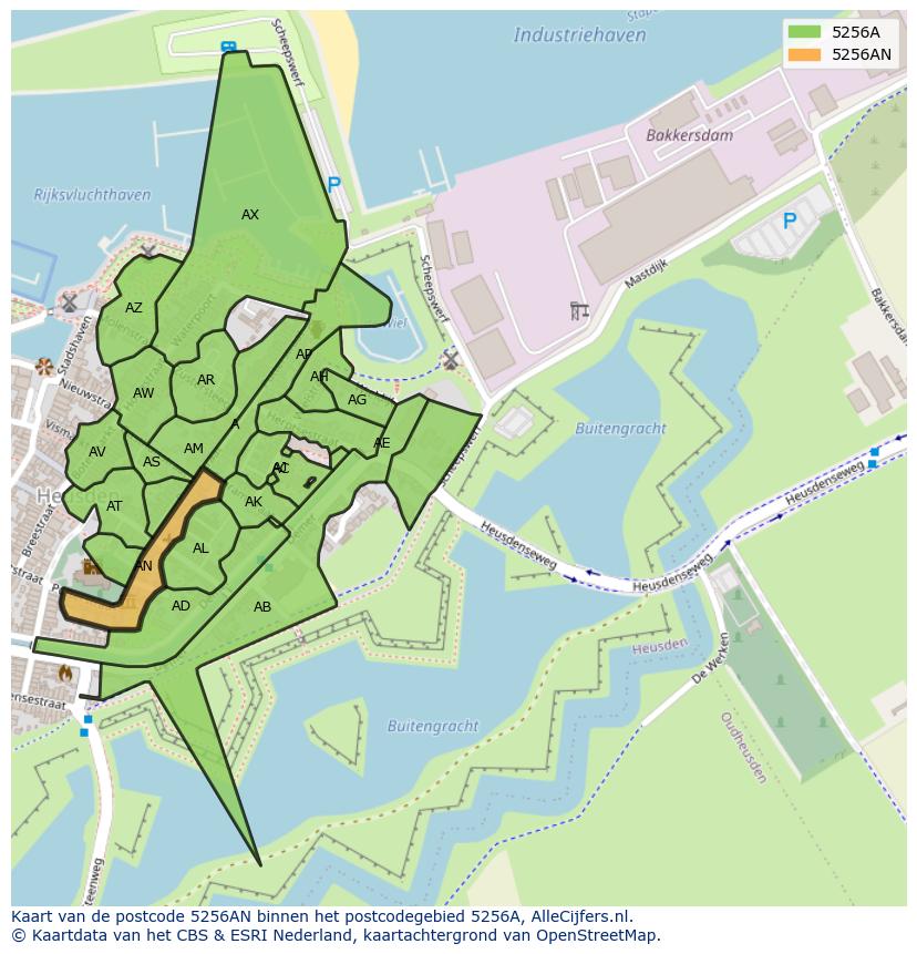 Afbeelding van het postcodegebied 5256 AN op de kaart.
