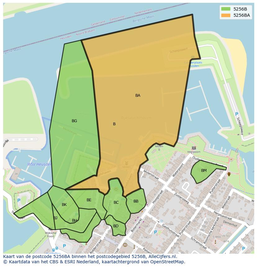 Afbeelding van het postcodegebied 5256 BA op de kaart.