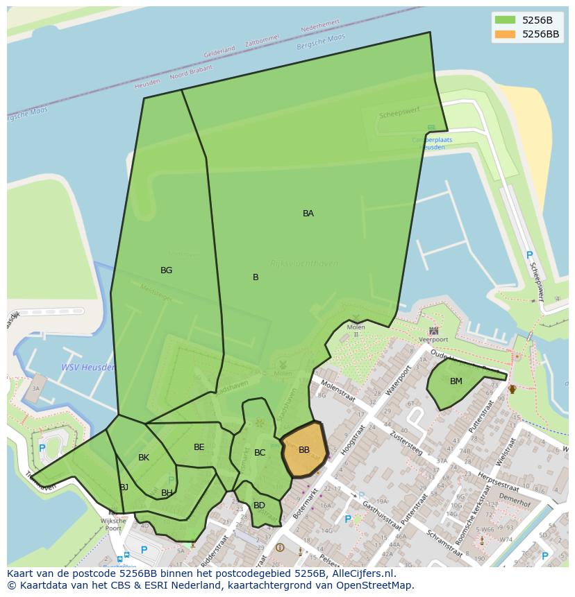 Afbeelding van het postcodegebied 5256 BB op de kaart.