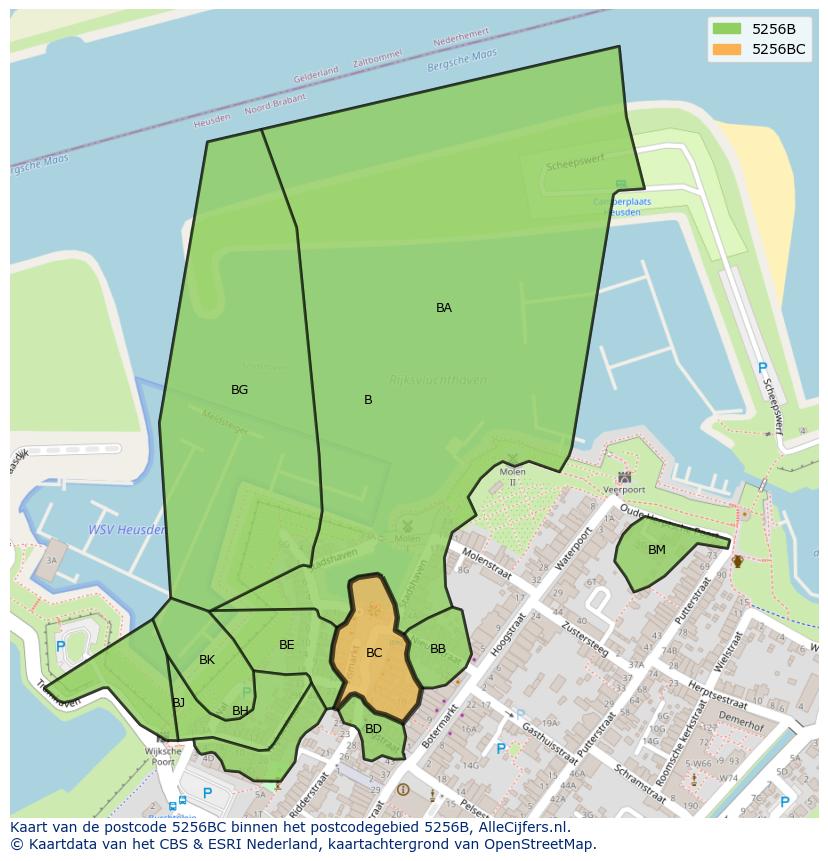 Afbeelding van het postcodegebied 5256 BC op de kaart.