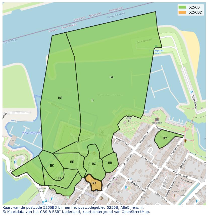 Afbeelding van het postcodegebied 5256 BD op de kaart.