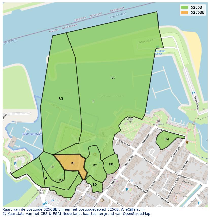 Afbeelding van het postcodegebied 5256 BE op de kaart.