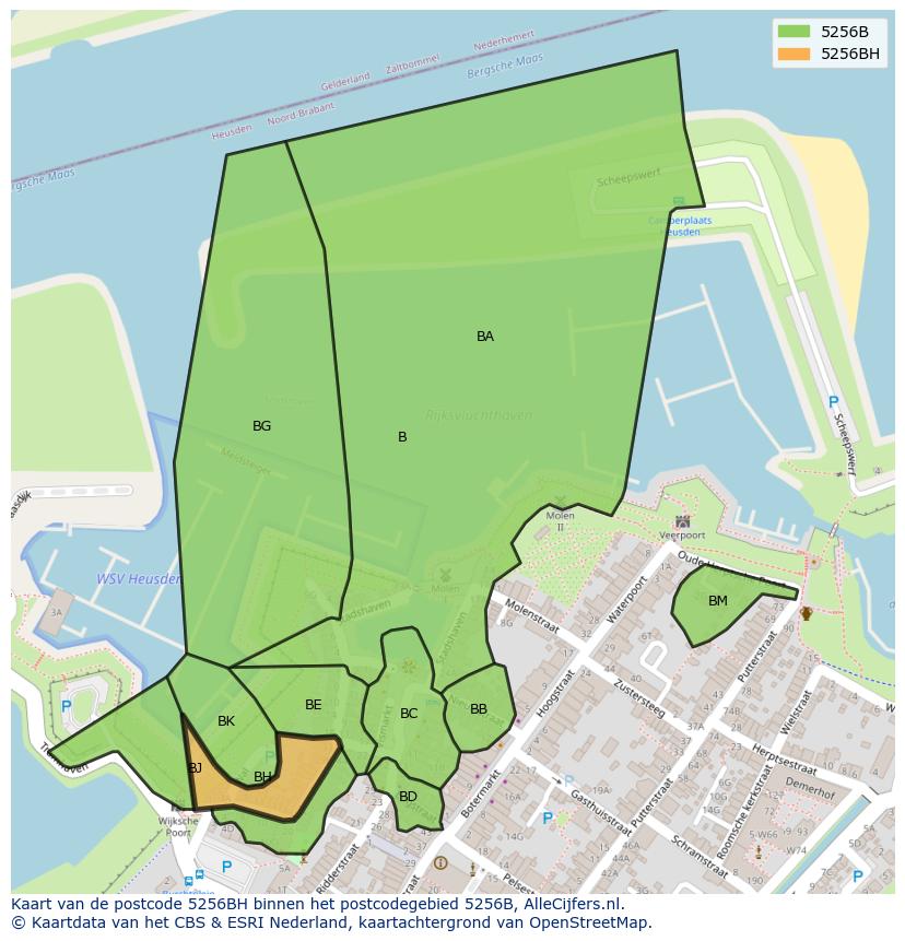 Afbeelding van het postcodegebied 5256 BH op de kaart.