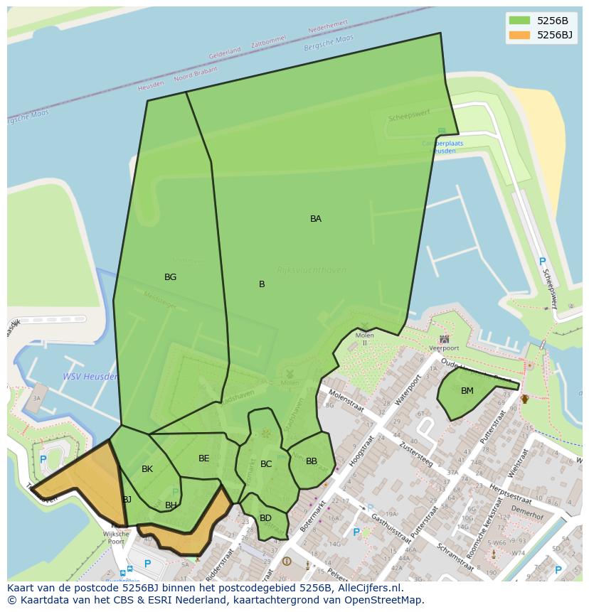 Afbeelding van het postcodegebied 5256 BJ op de kaart.
