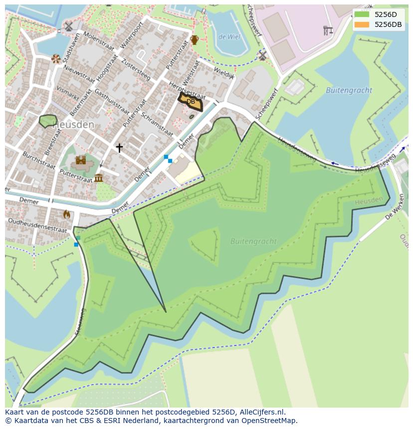 Afbeelding van het postcodegebied 5256 DB op de kaart.