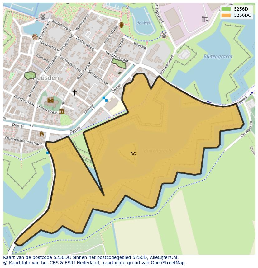 Afbeelding van het postcodegebied 5256 DC op de kaart.