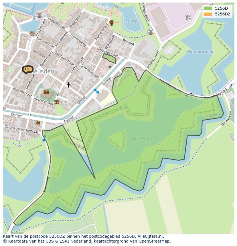 Afbeelding van het postcodegebied 5256 DZ op de kaart.