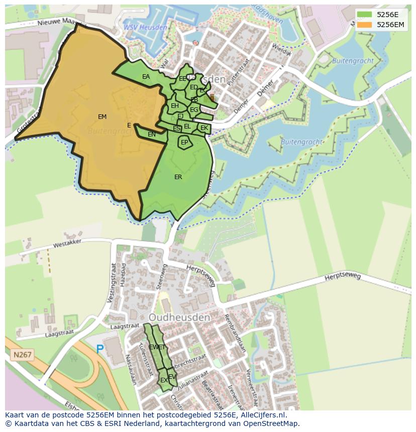 Afbeelding van het postcodegebied 5256 EM op de kaart.