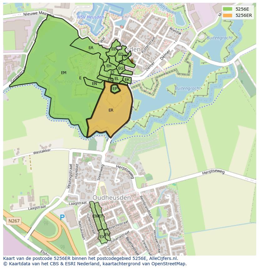 Afbeelding van het postcodegebied 5256 ER op de kaart.