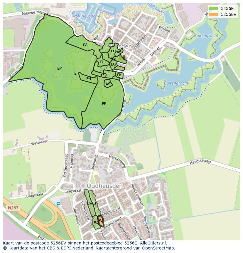 Afbeelding van het postcodegebied 5256 EV op de kaart.
