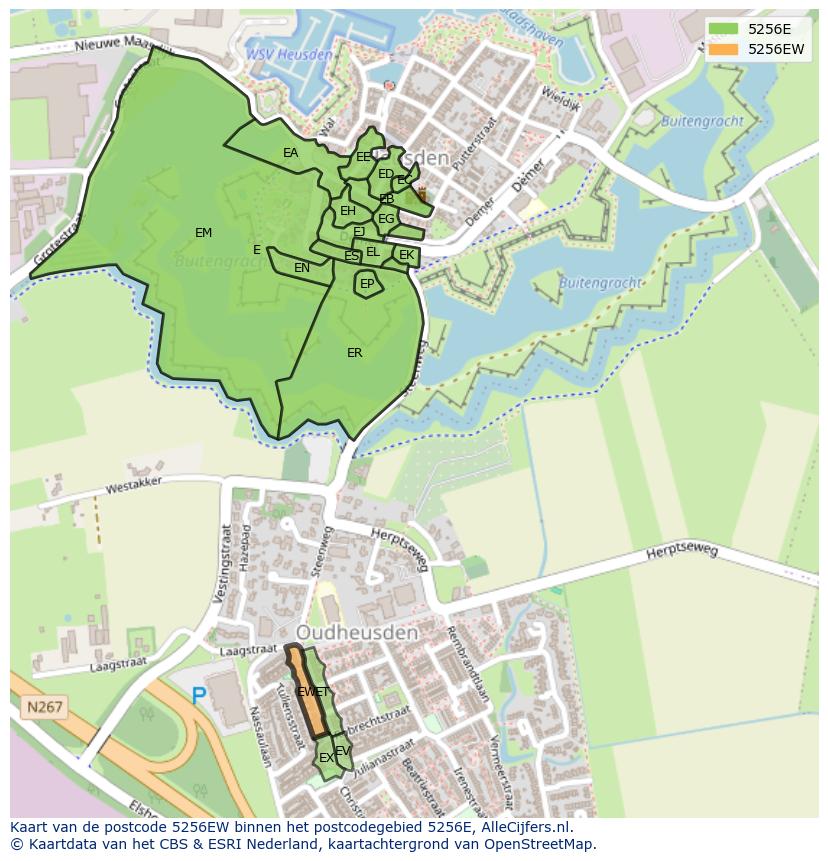 Afbeelding van het postcodegebied 5256 EW op de kaart.