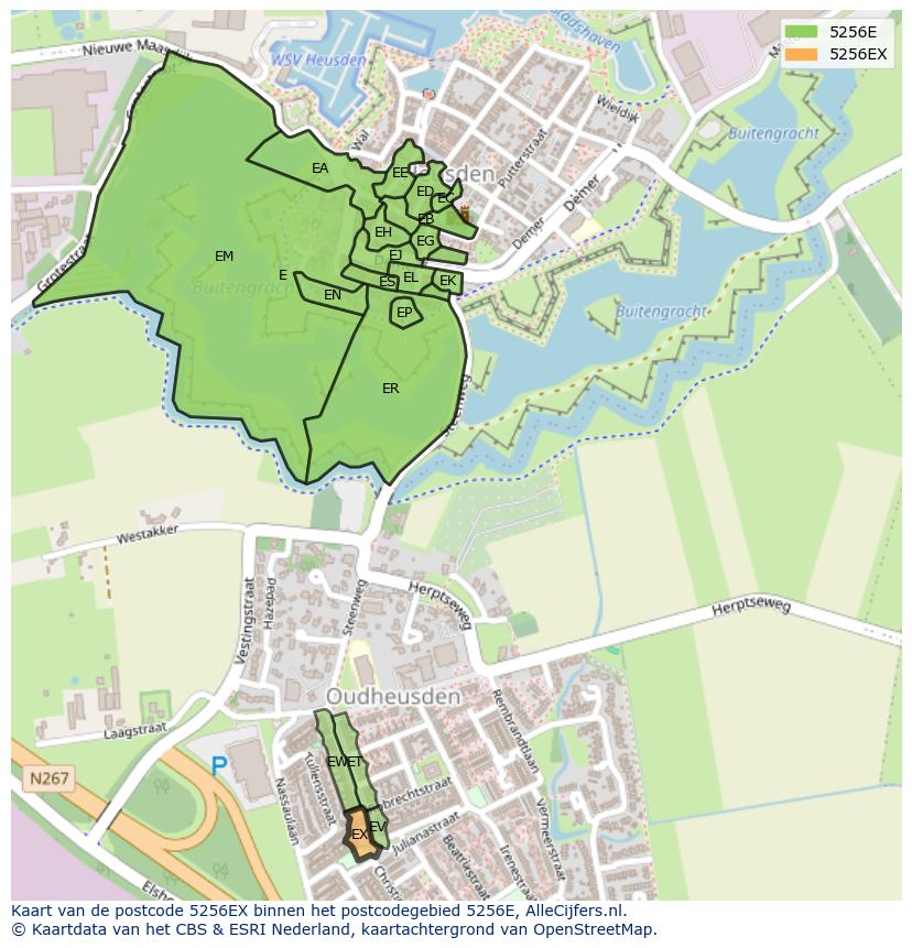 Afbeelding van het postcodegebied 5256 EX op de kaart.