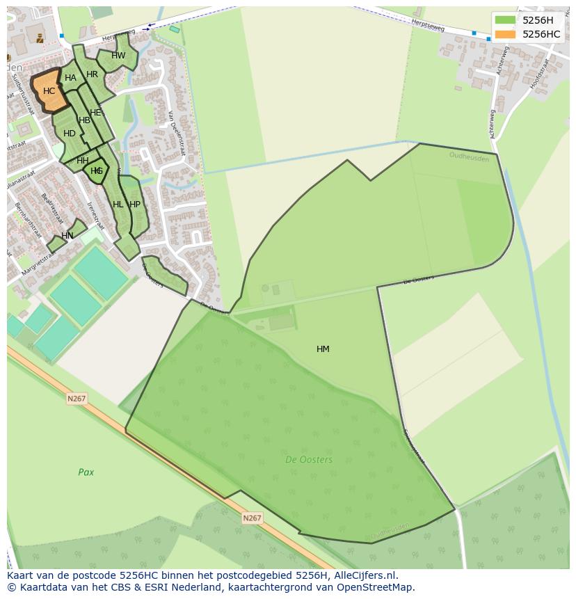 Afbeelding van het postcodegebied 5256 HC op de kaart.