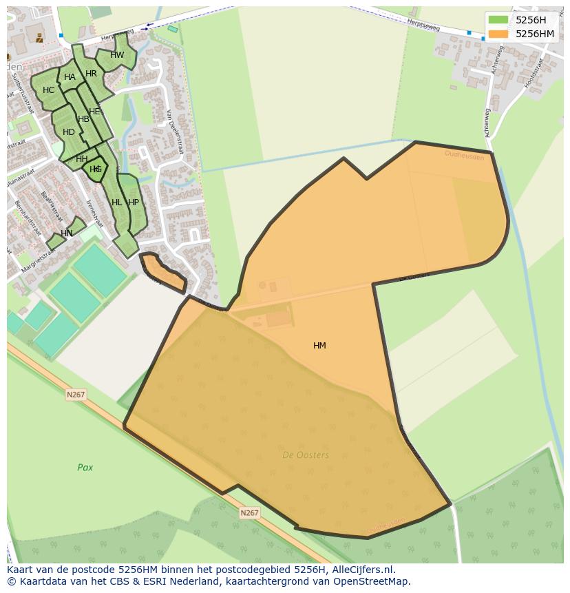 Afbeelding van het postcodegebied 5256 HM op de kaart.
