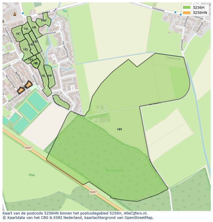 Afbeelding van het postcodegebied 5256 HN op de kaart.