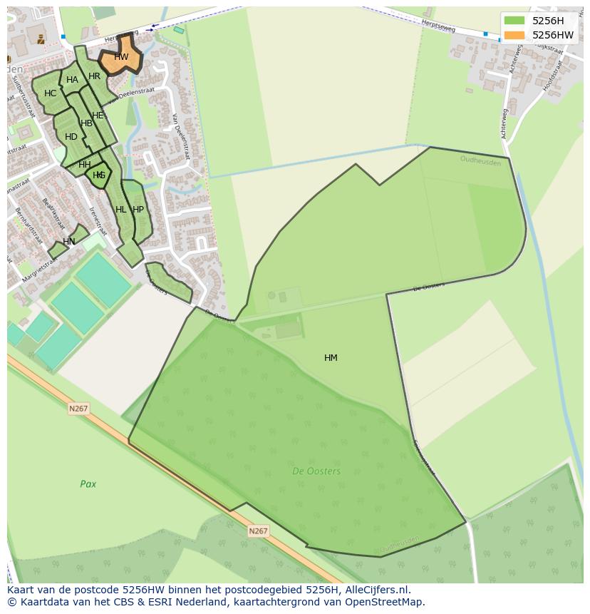 Afbeelding van het postcodegebied 5256 HW op de kaart.