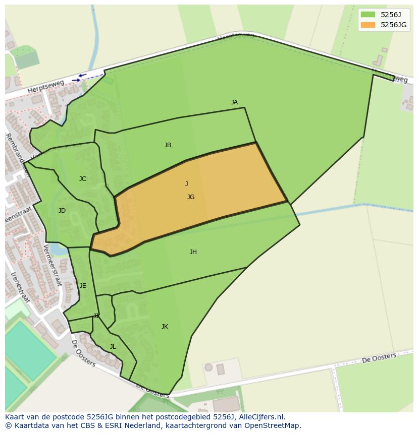 Afbeelding van het postcodegebied 5256 JG op de kaart.