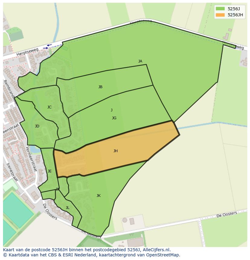 Afbeelding van het postcodegebied 5256 JH op de kaart.