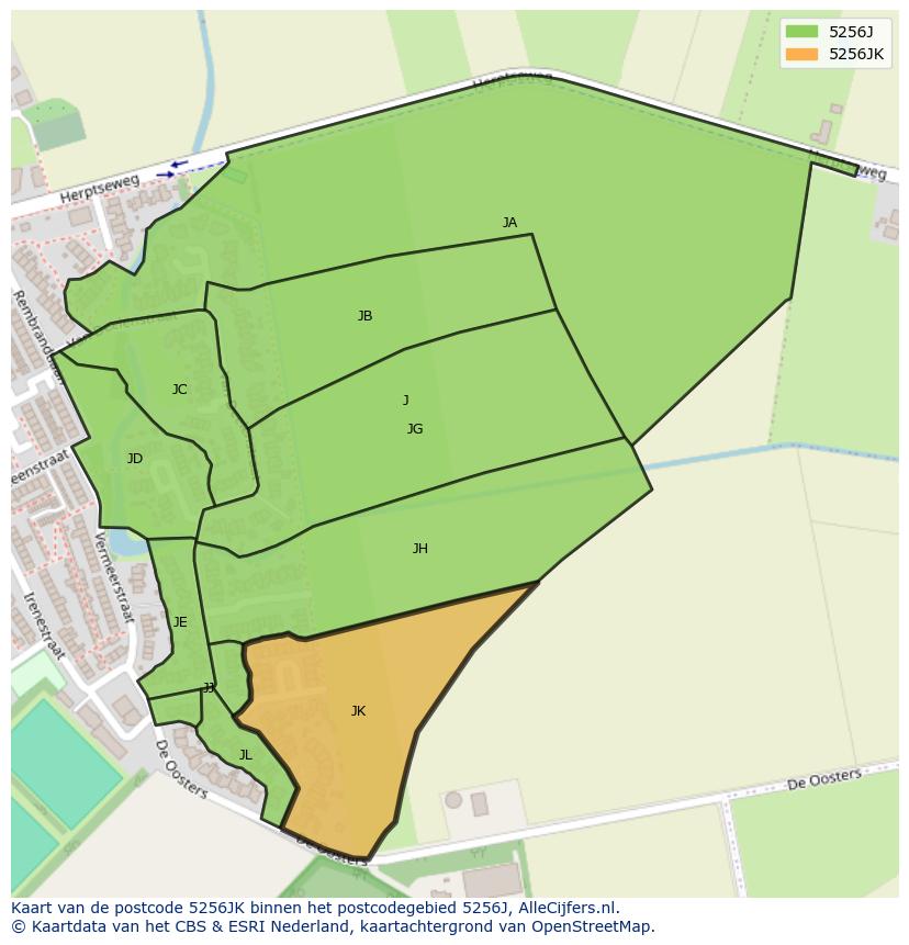 Afbeelding van het postcodegebied 5256 JK op de kaart.