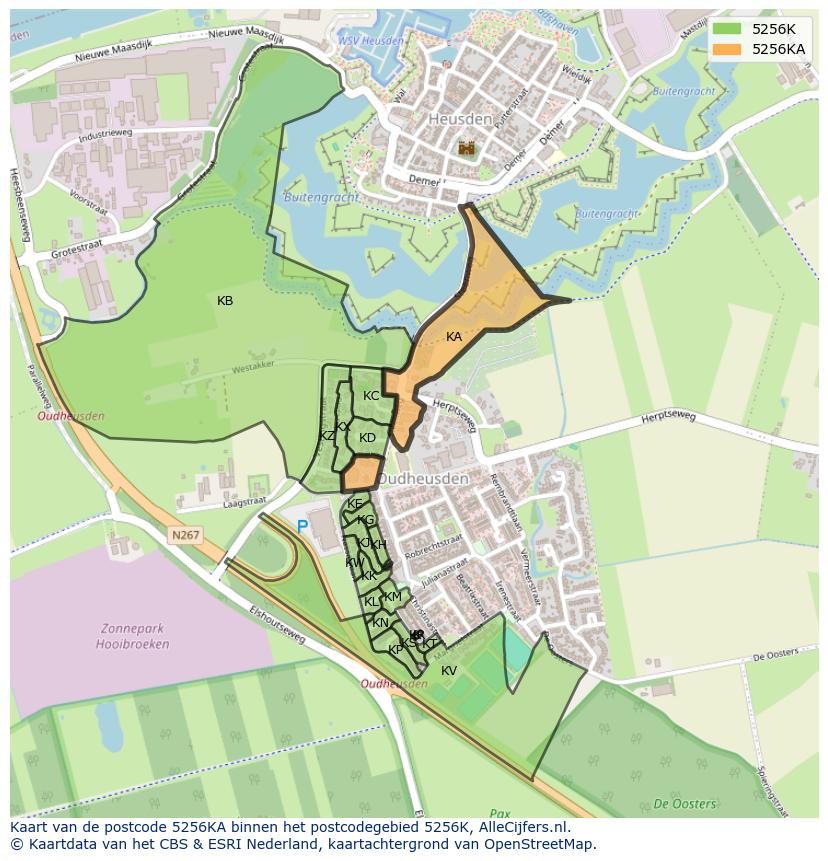Afbeelding van het postcodegebied 5256 KA op de kaart.