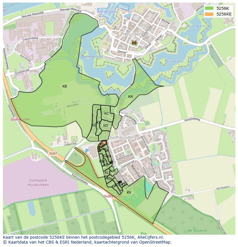 Afbeelding van het postcodegebied 5256 KE op de kaart.