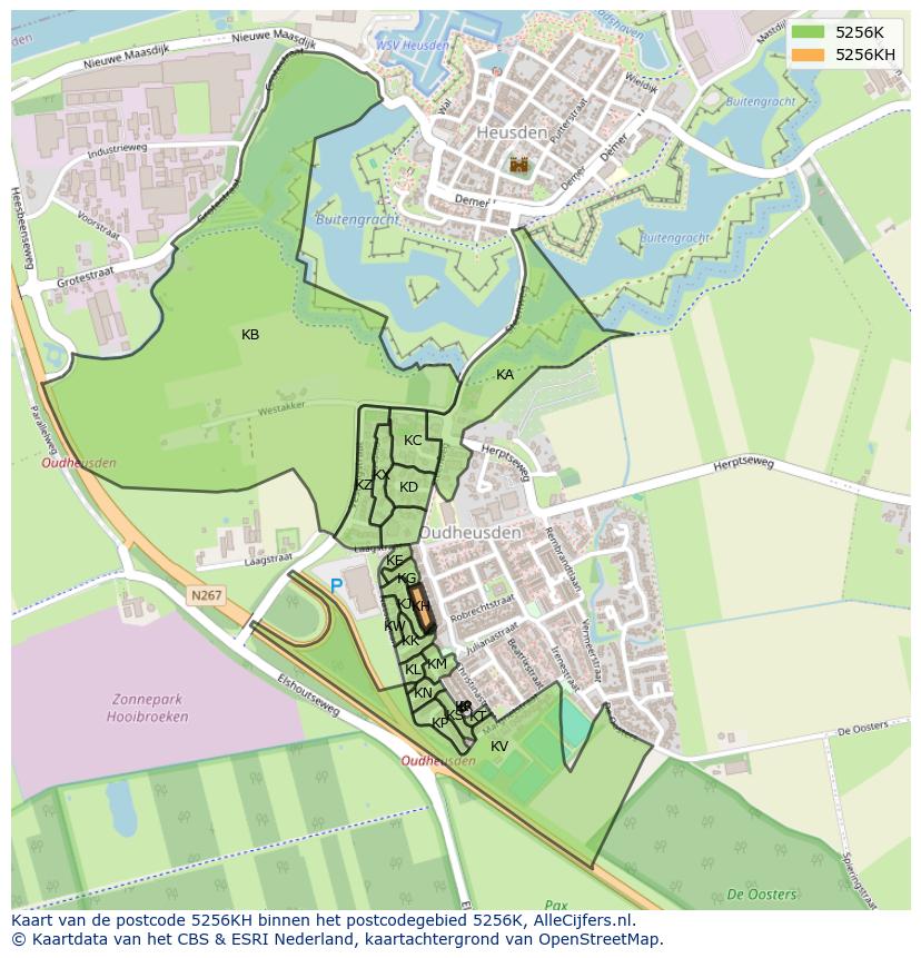 Afbeelding van het postcodegebied 5256 KH op de kaart.