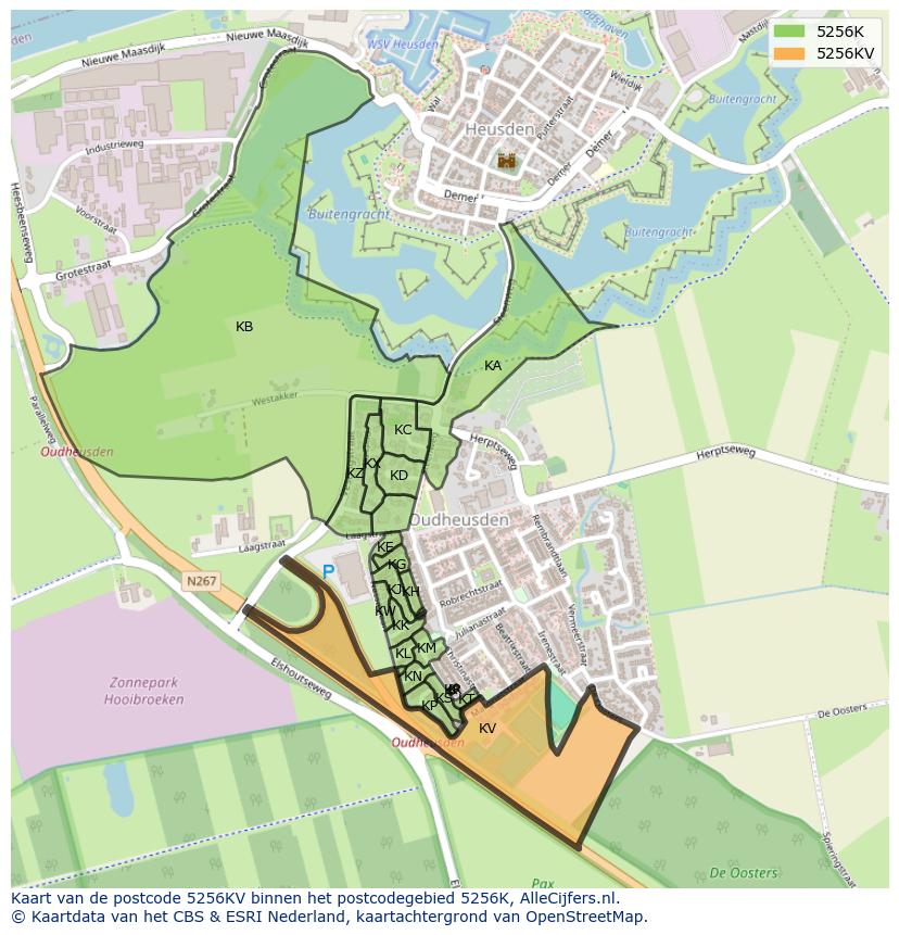 Afbeelding van het postcodegebied 5256 KV op de kaart.