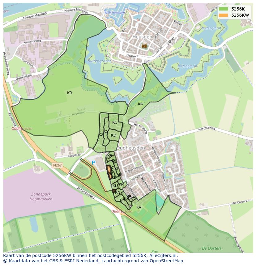 Afbeelding van het postcodegebied 5256 KW op de kaart.